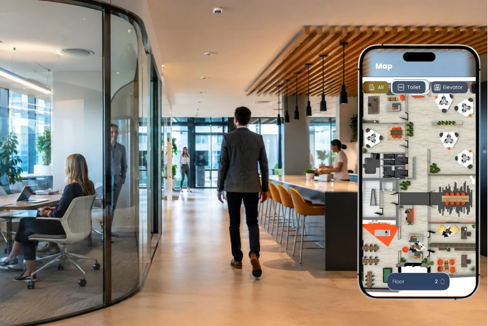 Map & Wayfinding screen in the NEOX Infinity app