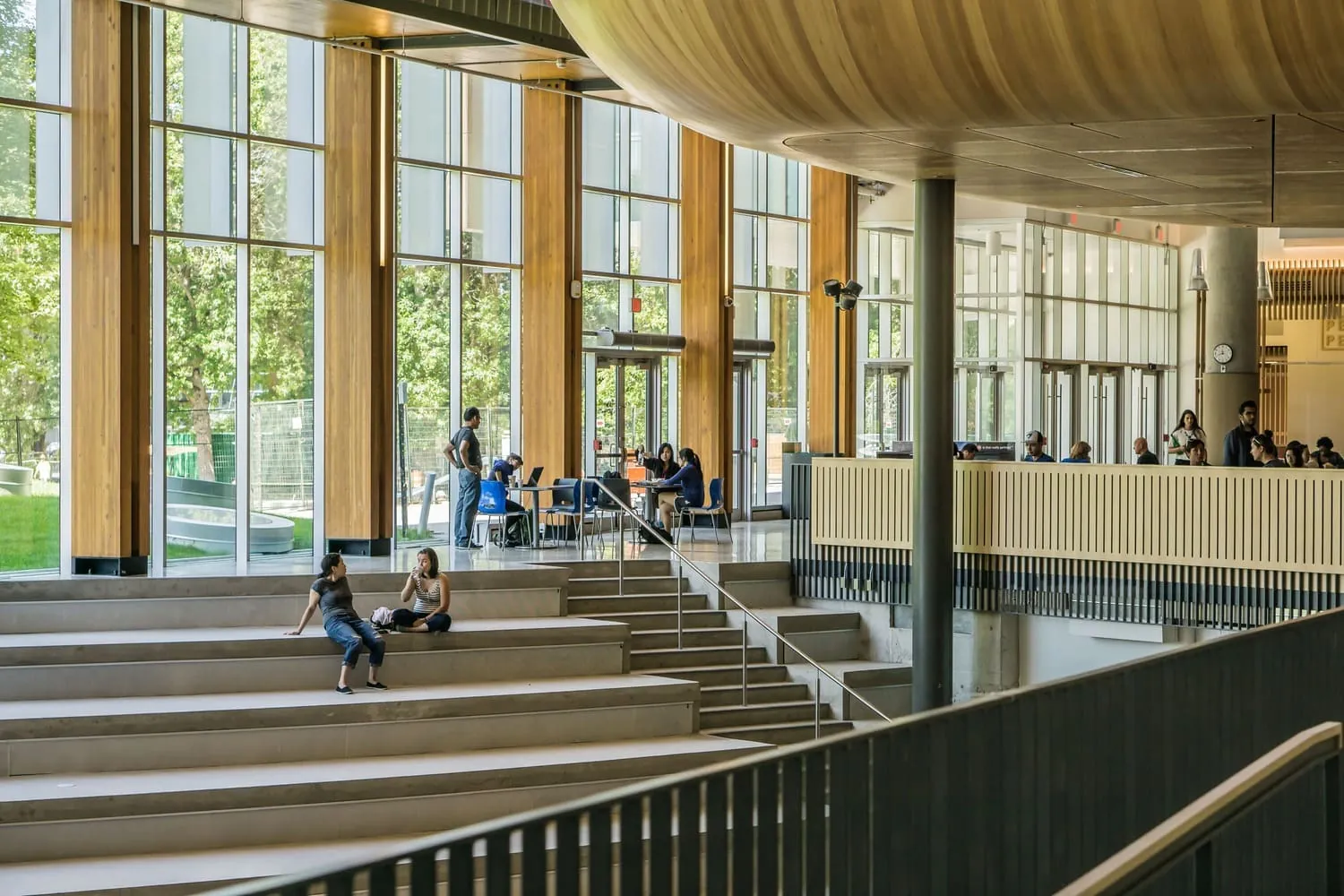 Daylit office atrium where people meet and work